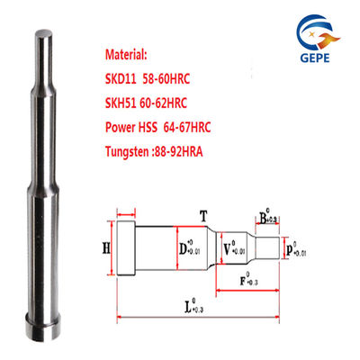 SKD11 SKH51 Multi Step Punch Pins 58HRC-60HRC Hardheid